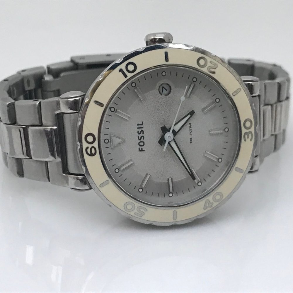 Fossil Women Watch Silver White Tone Date Calenda - Picture 4 of 12